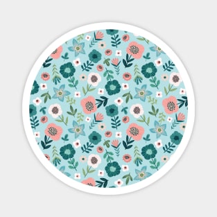 Botanical Pink And Blue Spring Garden Floral Magnet